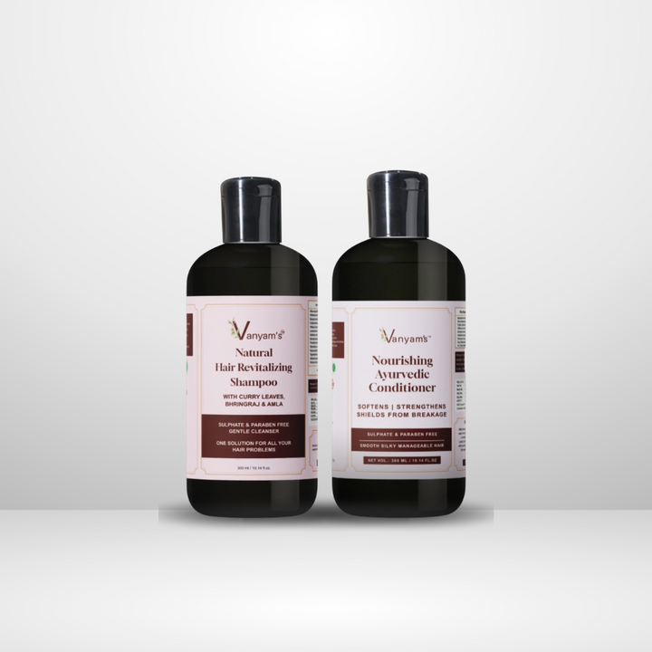 Vanyam Ayurvedic Shampoo + Conditioner Combo | Hair Fall Control & Frizz-Free Smoothness | 300ml + 300ml