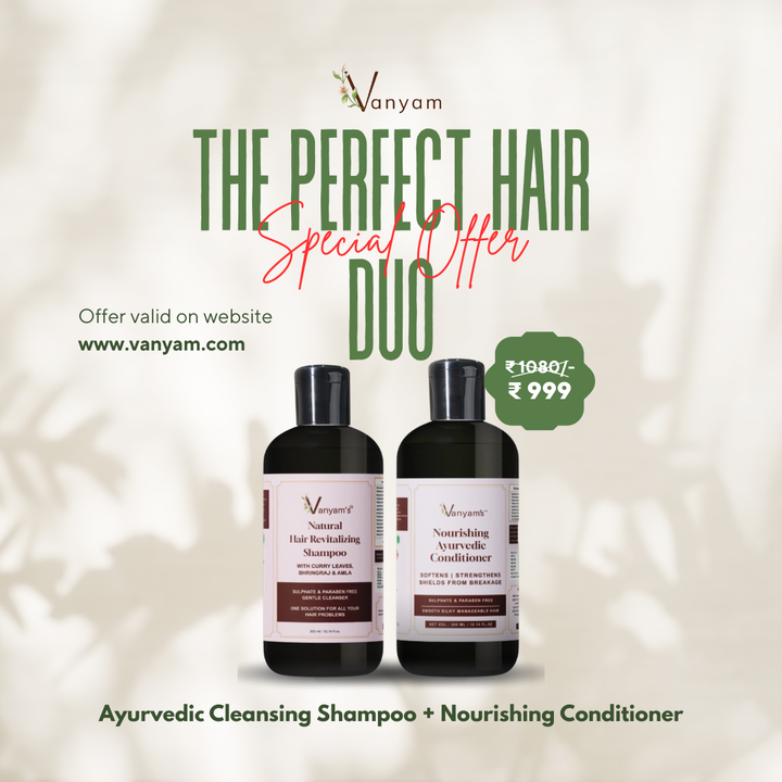 Vanyam Ayurvedic Shampoo + Conditioner Combo | Hair Fall Control & Frizz-Free Smoothness | 300ml + 300ml