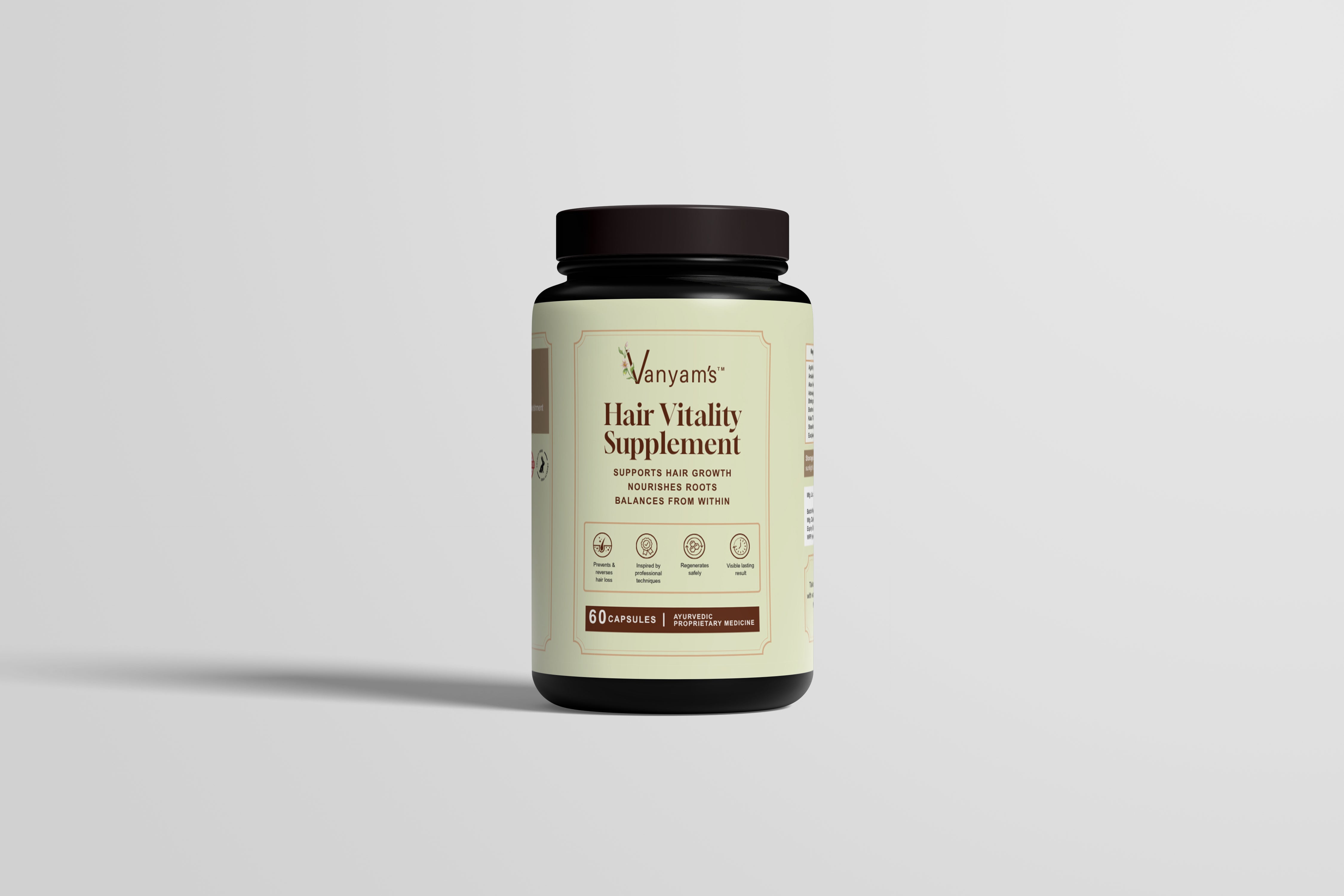 Vanyam Ayurvedic Hair Oil + Hair Vitality Supplement Combo | Nourishment Inside & Out | 100 ml + 60 Capsules