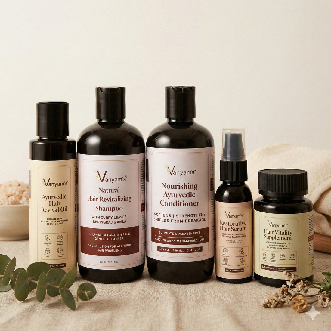 Vanyam Complete Hair Care Ritual Kit | Ayurvedic 5-Step Inside-Out Care for Strong & Healthy Hair