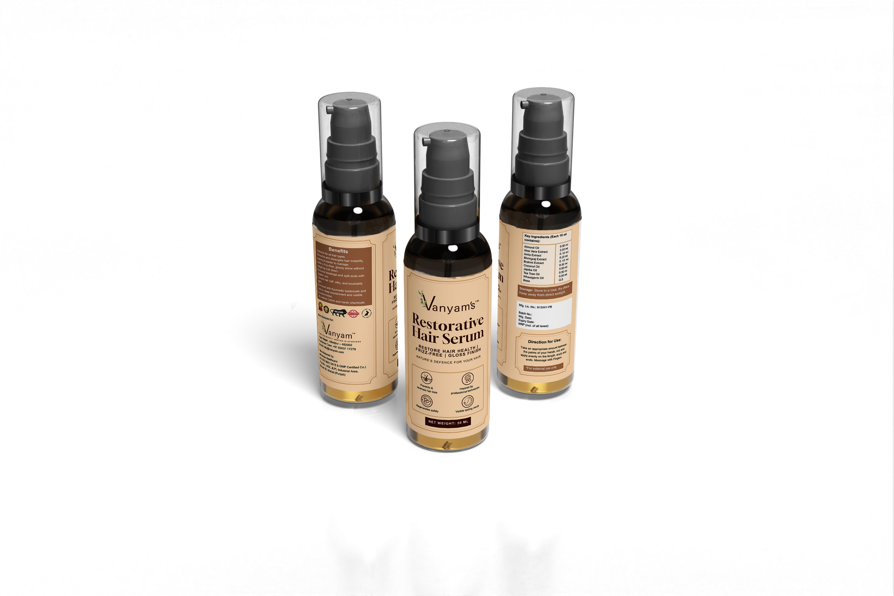Vanyam Restorative Hair Serum | Ayurvedic Frizz Control & Split End Repair in 50 ml | 1 Bottle